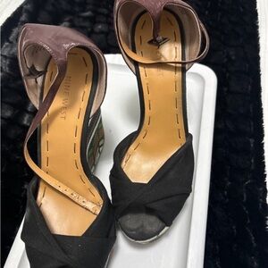 Nine West Black and Brown Ankle-Strap Wedge Sandals